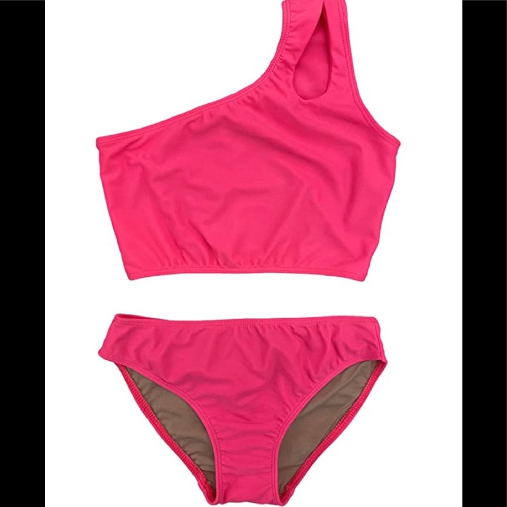 Cheryl Kids Girls One Shoulder 2 Piece Swimsuit